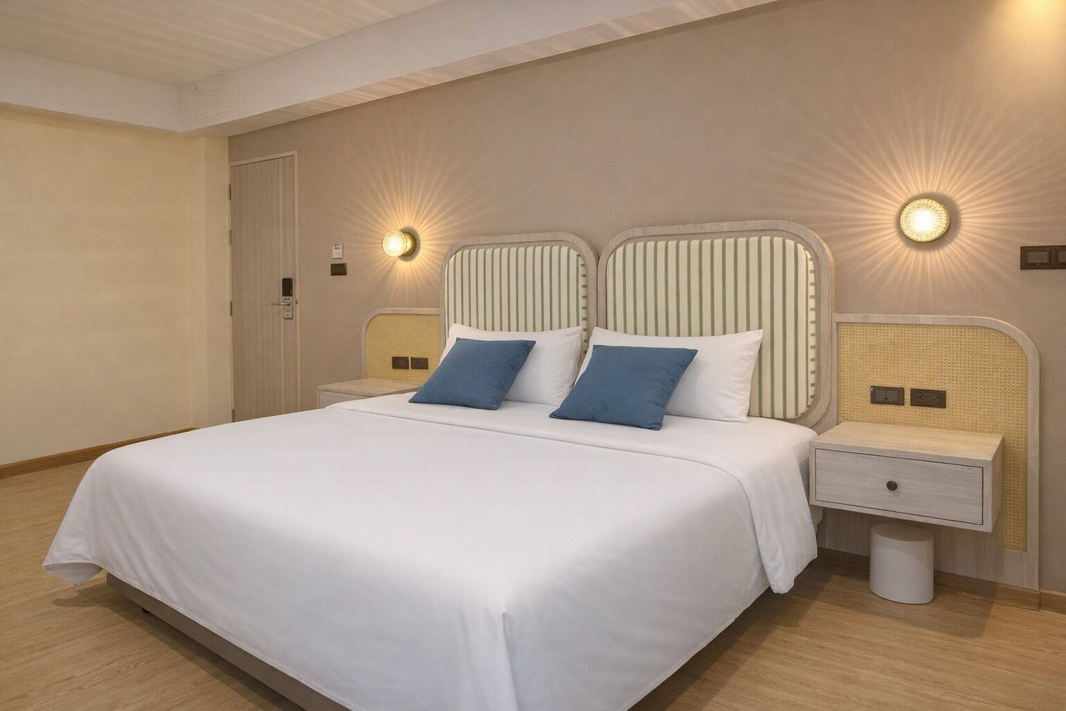 デラックス ダブルルーム キングベッド 1 台 窓なし | WiFi (無料)、ベッドシーツ