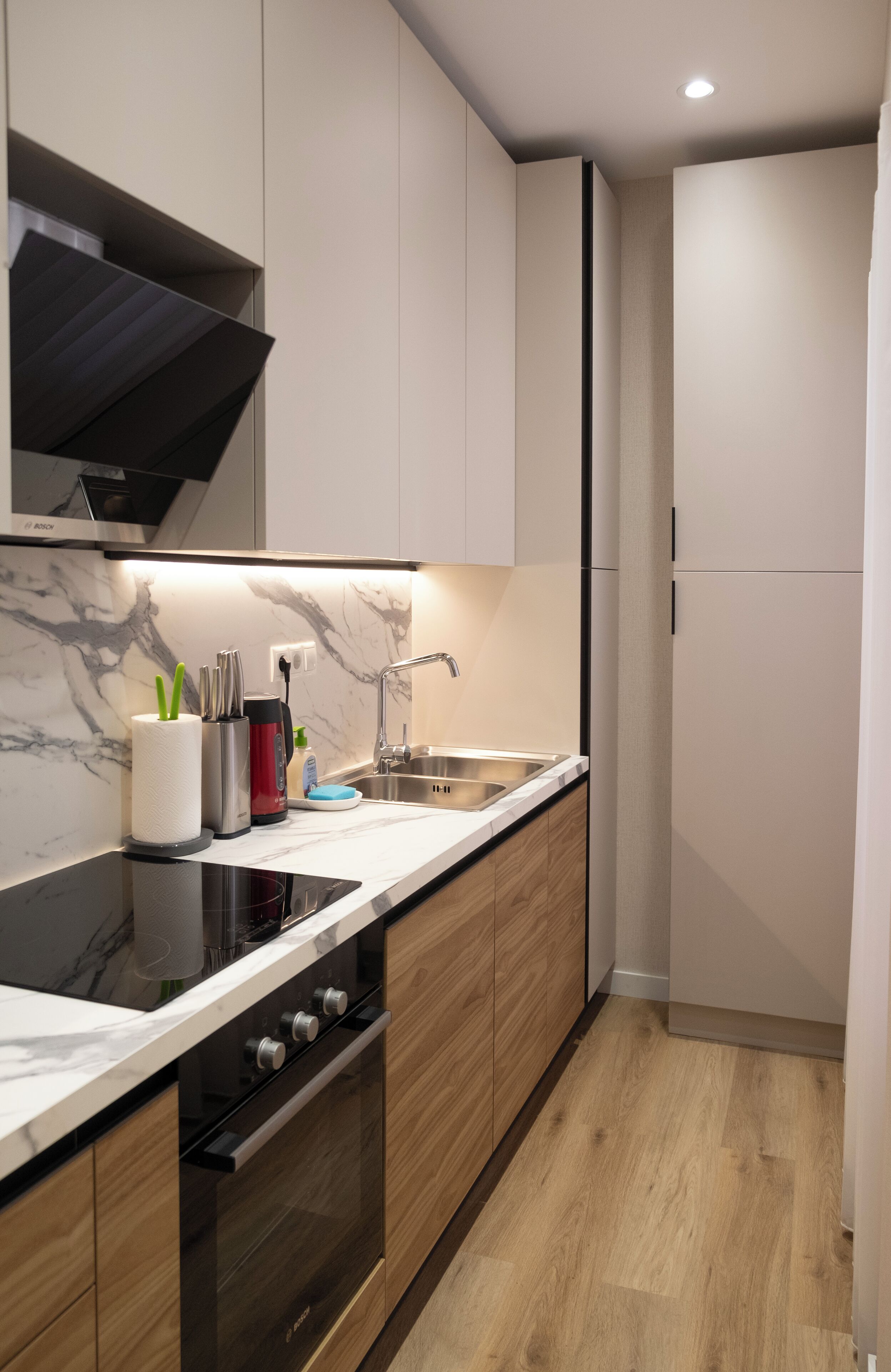 Fridge, microwave, oven, dishwasher