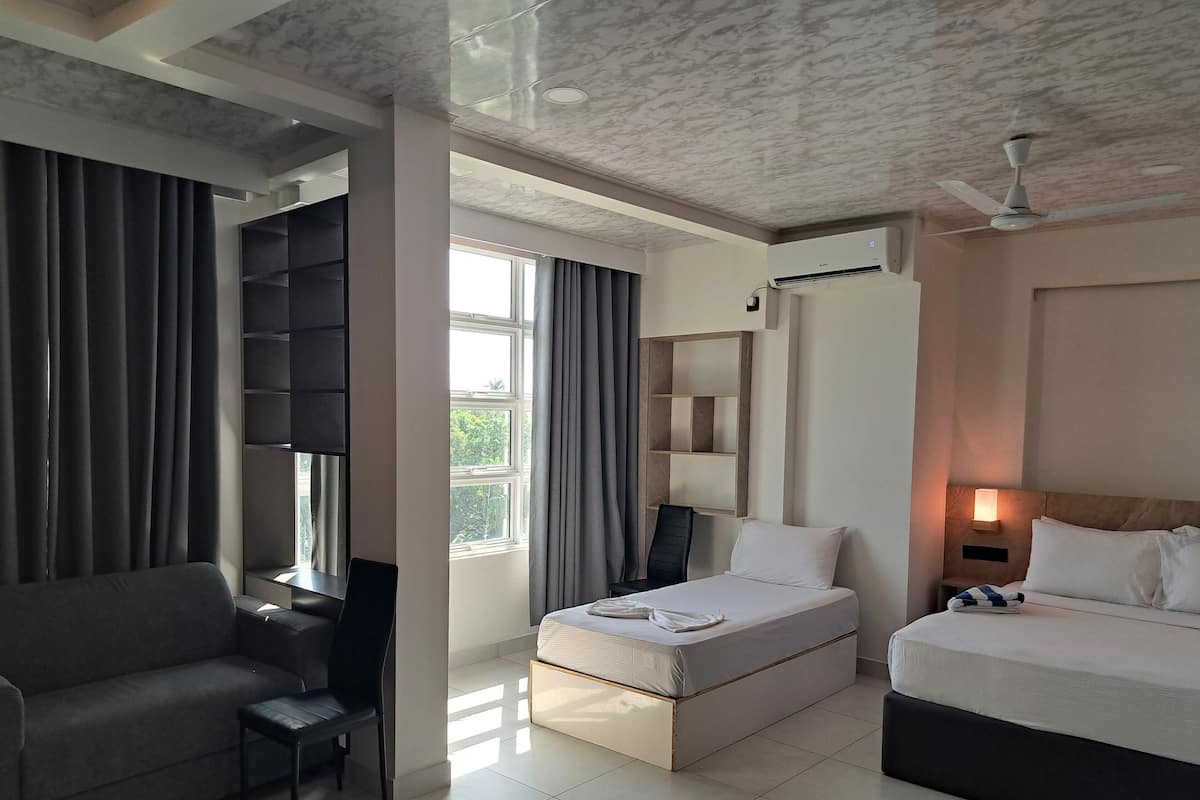In-room safe, desk, laptop workspace, blackout curtains