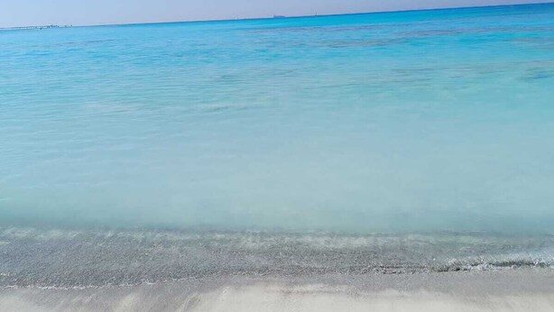 Ein Strand mit klarem türkisblauem Wasser und einem sandigen Ufer.