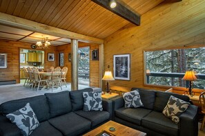 Smart TV, fireplace, video games, DVD player