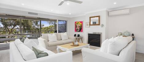 Smart TV, fireplace, stereo, printers