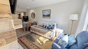 Smart TV, fireplace, table football