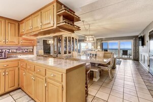 Apartment, 2 Bedrooms, Balcony, Sea View | Private kitchen | Full-size fridge, microwave, oven, stovetop