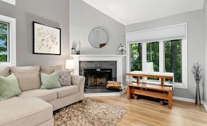 TV, fireplace