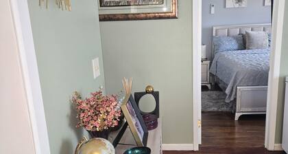 Tranquil room and bathroom in a house with AC and central heating system