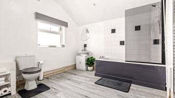 Hair dryer, towels, toilet paper