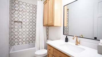 Shower, towels, toilet paper