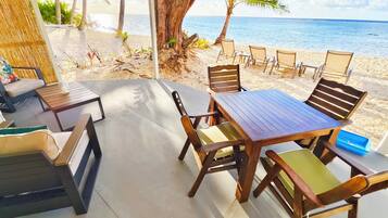 Family Bungalow, 2 Bedrooms, Lagoon View, Beachfront | Terrace/patio