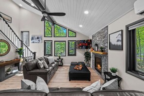 TV, fireplace, offices