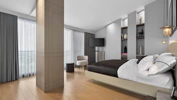 Junior Room, Sea View | Cadar kapas Mesir, peralatan tempat tidur premium, bar mini