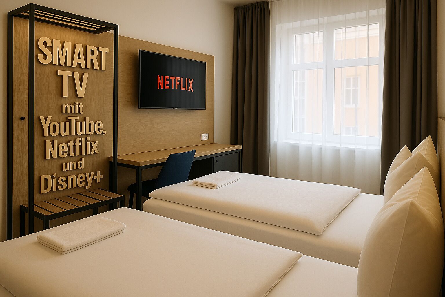 Down duvets, desk, free WiFi, bed sheets