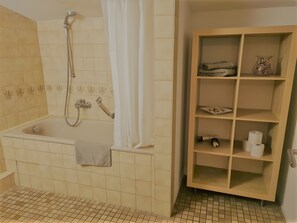 Douche, sèche-cheveux, serviettes fournies