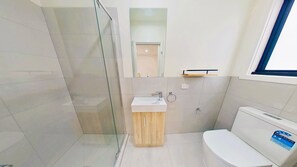 Shower, soap, shampoo, toilet paper