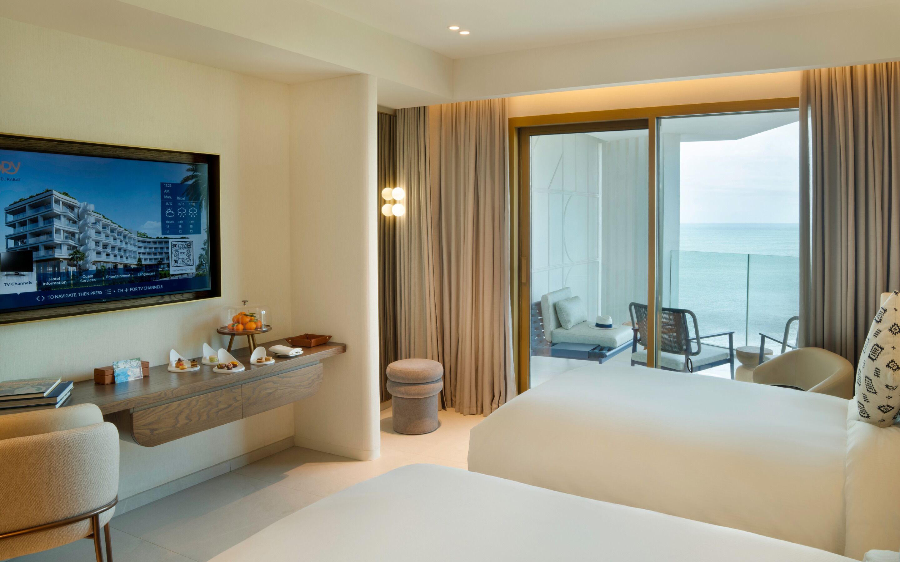 Deluxe Twin Room, Ocean View | Premium bedding, minibar, desk, laptop workspace