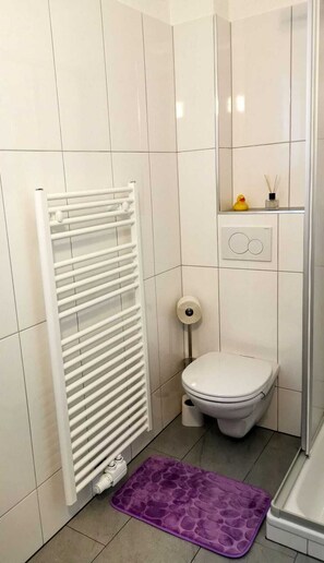 Een douche, gratis toiletartikelen, een haardroger, handdoeken