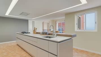 Geladeira, micro-ondas, fogão, cooktop