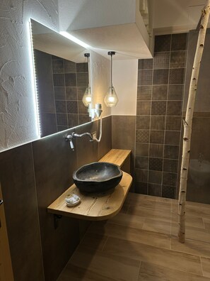 Shower, hair dryer, bidet, towels