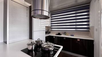 Fridge, microwave, oven, electric kettle