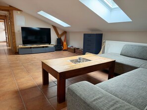 Smart TV, DVD player, ping pong, books