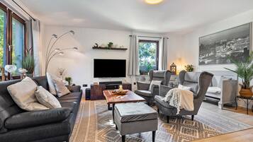 TV, fireplace