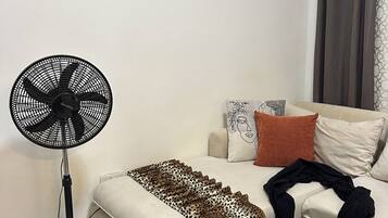 Smart-tv, bøger, stereoanlæg, computerskærme