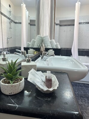 Haartrockner, Bidet, Handtücher, Toilettenpapier