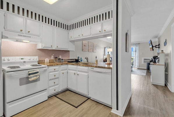 Microwave, oven, stovetop, dishwasher