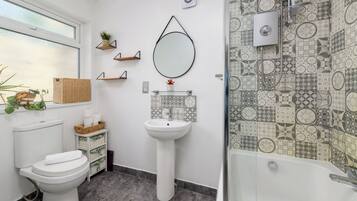 Hair dryer, towels, toilet paper