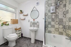 Hair dryer, towels, toilet paper
