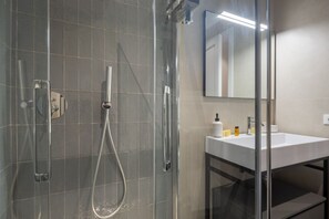 Shower, free toiletries, hair dryer, bathrobes