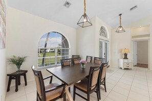 House, Multiple Beds (Seaside waterfront home with heated p) | Dining