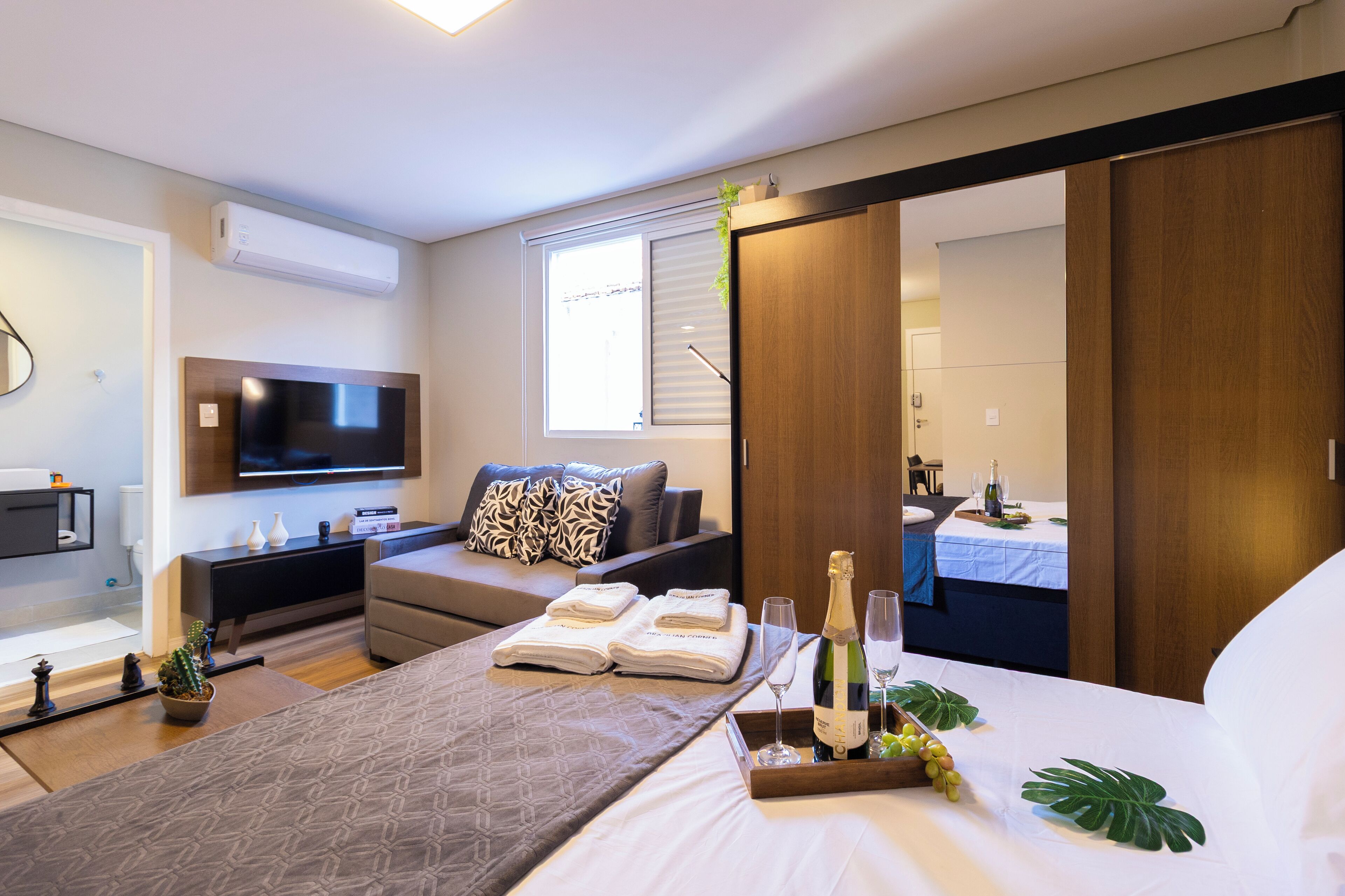 Classic Apartment | Desk, laptop workspace, blackout drapes, iron/ironing board