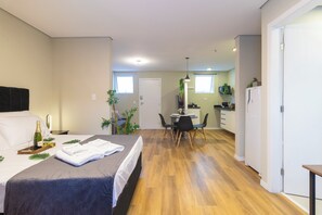 Apartment | Desk, laptop workspace, blackout drapes, iron/ironing board