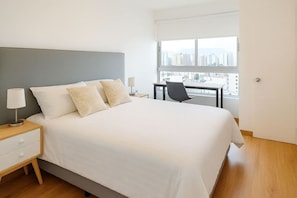 4 bedrooms, desk, iron/ironing board, travel cot