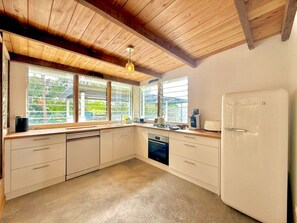 Fridge, microwave, oven, dishwasher