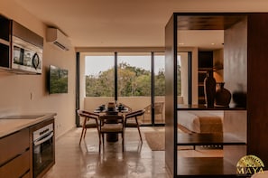 Fridge, microwave, coffee/tea maker, toaster