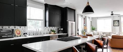 Fridge, microwave, oven, dishwasher