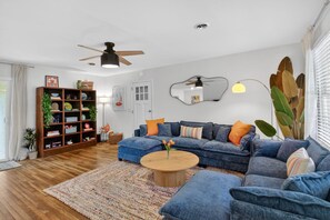 TV, books, stereo - 5BR Group House | Fire Pit, Movie Deck & Fun Games (Charleston)