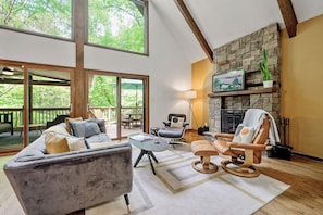 TV, fireplace