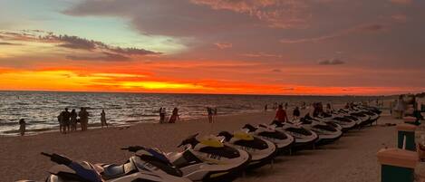 Sun-loungers, beach towels