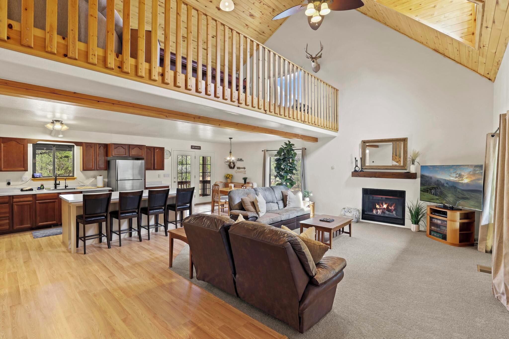 Smart TV, fireplace, computer monitors