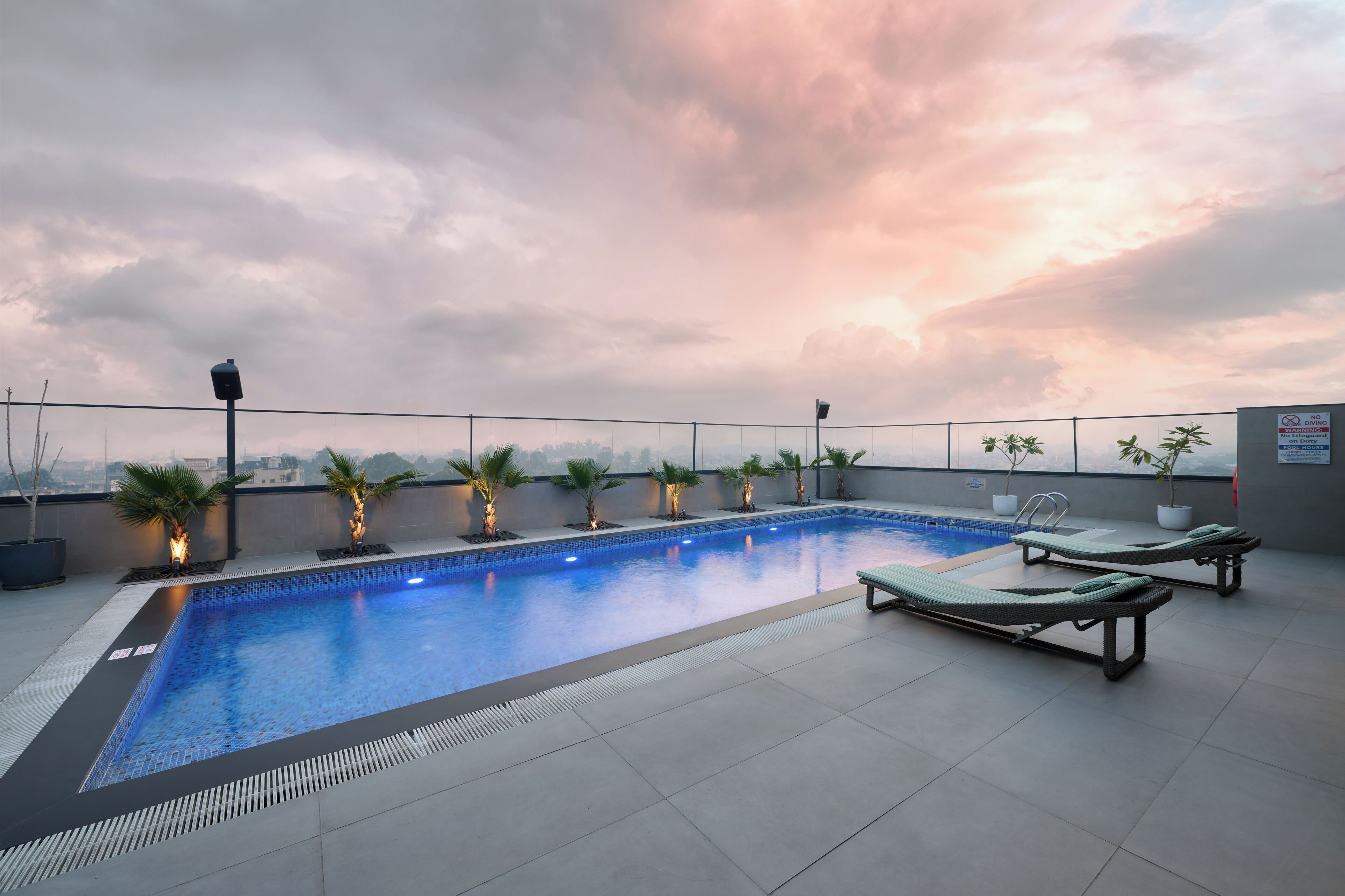 Outdoor pool, pool umbrellas