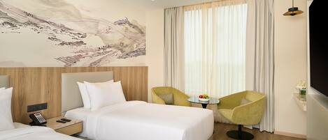 Chambre Premium, 2 lits une place | Rideaux occultants, chambres insonorisées, fer et planche à repasser