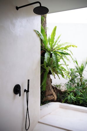 Comfort Double Room, Patio, Garden View | Bathroom | Shower, free toiletries, hair dryer, towels