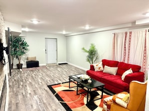 TV connectée, cheminée, livres