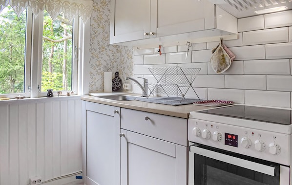 Fridge, stovetop, coffee/tea maker