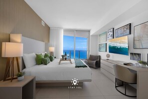 1 bedroom, desk, iron/ironing board, travel crib