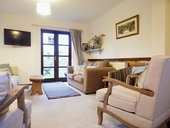 Téléviseur, livres, chaîne audio