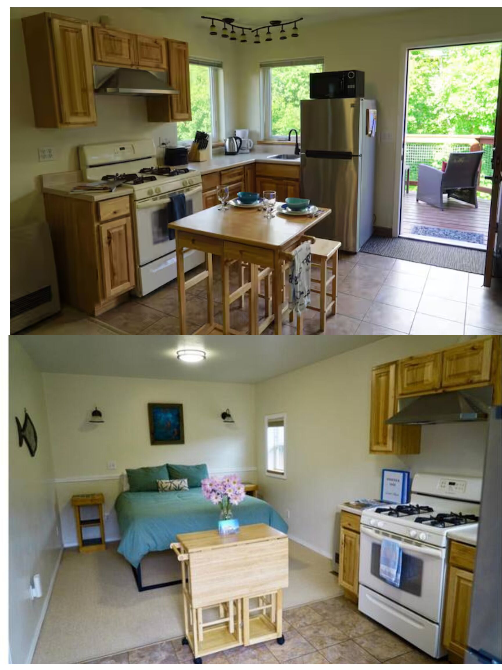 Frigorífico, microondas, horno y placa de cocina